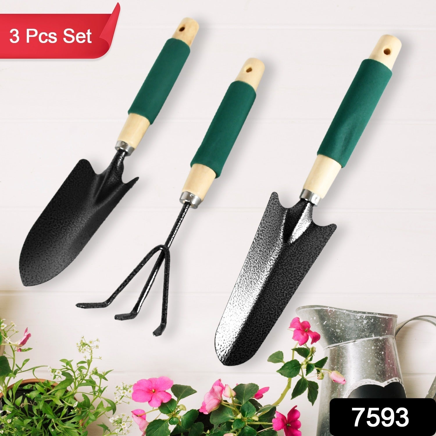 7593 Gardening Tools - Hand Cultivator, Trowel, Heavy Duty with Ergonomic Wooden Handle for Transplanting and Digging (3 Pcs Set) 7593 Gardening Tools - Hand Cultivator, Trowel, Heavy Duty with Ergonomic Wooden Handle for Transplanting and Digging (3 Pcs Set)